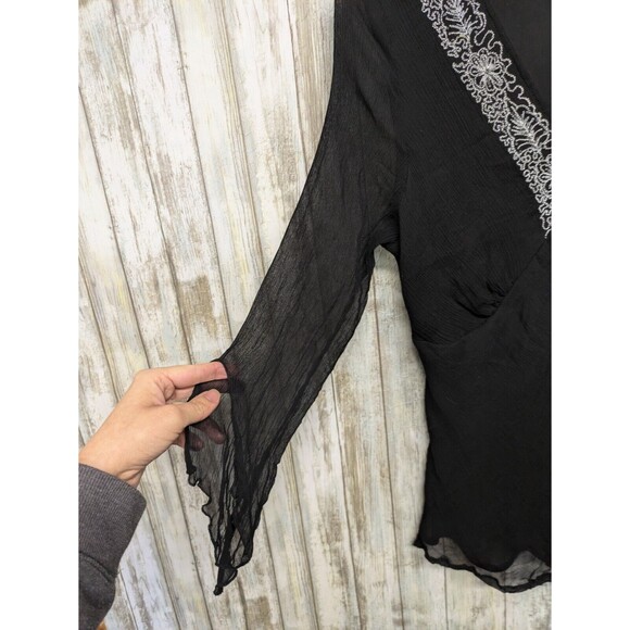 Separates 100% Silk Black Sheer 90s Y2K Witchy Top Whimsigoth Embellished Large - Picture 2 of 13